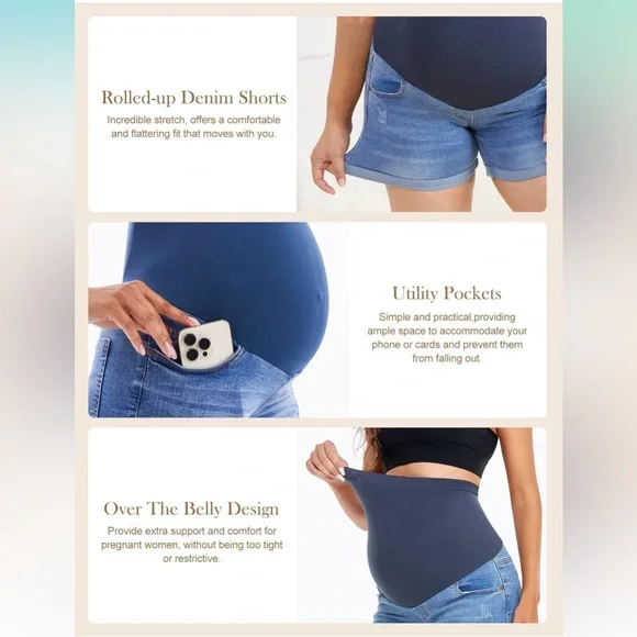 NWT Maternity Jean Shorts With Belly Panel - Picture 4 of 15